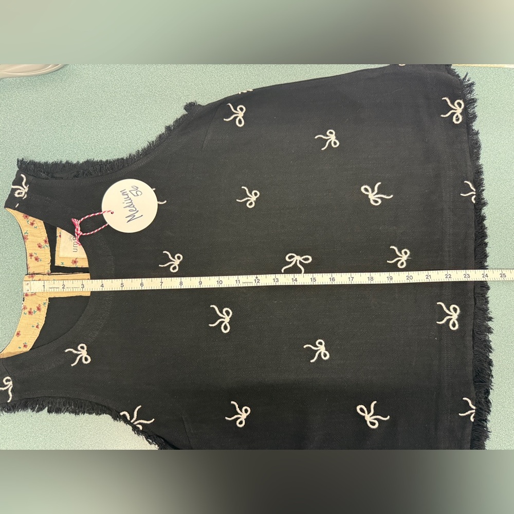 UMGEE Linen Blend Sleeveless Ribbon Embroidery Fringe Top Medium Black NWT❗️ - Picture 5 of 6